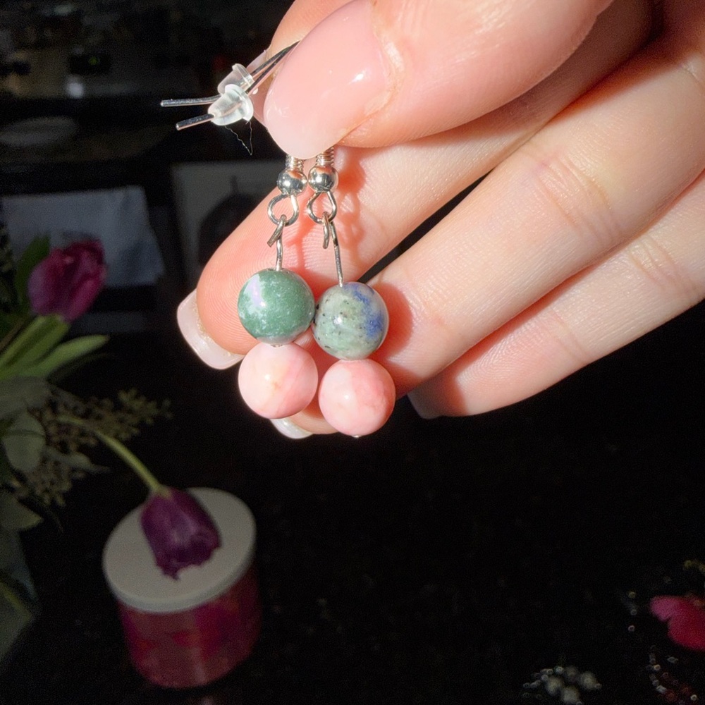 Elegant Pink and Green Beaded Earrings